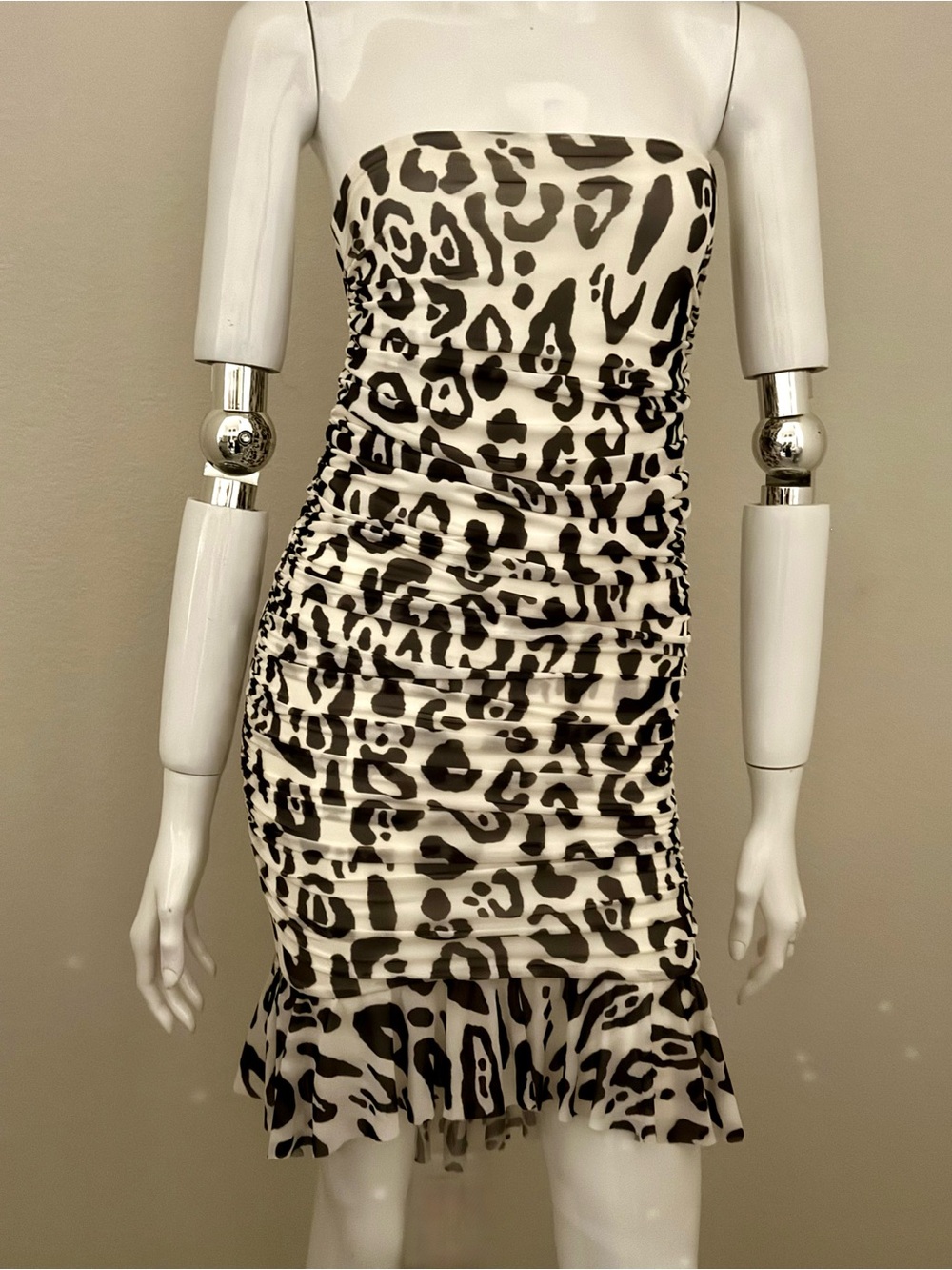 AFRM Ronica Ruched Mesh Black & White Animal Print Pencil Skirt High Low Hem